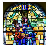 Close-up of Our Lady of Aberdeen stained glass window.