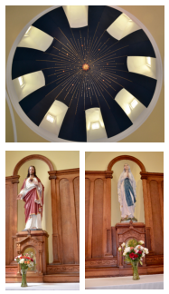 Interior of dome, with altars of The Sacred Heart and Our Lady of Lourdes.